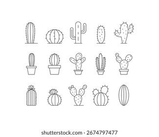 Cactus Icon Bundle Liner Style Vector Symbol