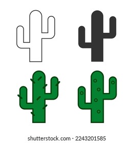 Icono de Cactus. Ilustración vectorial plana de fondo y línea de ajuste de cactus.