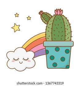 cactus icon cartoon with clouds