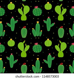 Cactus Icon Collection Seamless Pattern Background Vector Illustration EPS10