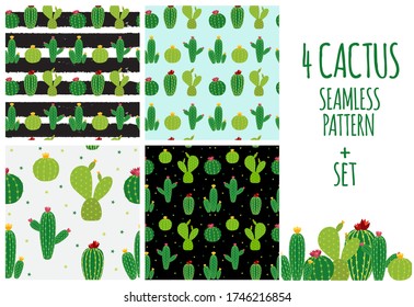 Colección de iconos de Cactus Ilustración del vector de fondo de patrón sin problemas EPS10