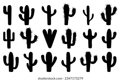 Cactus icon collection. Set of black cactus silhouette. Black silhouettes of different cactus icons