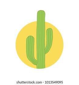 Cactus Icon Doodle Art Style Illustration on White Background with Circle Behind