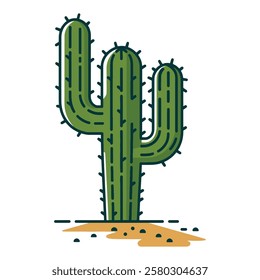 Cactus icon. Dry exotic plant with spines, symbolizing desert vegetation. Simple flat vector illustration, perfect for nature or southwestern themes.