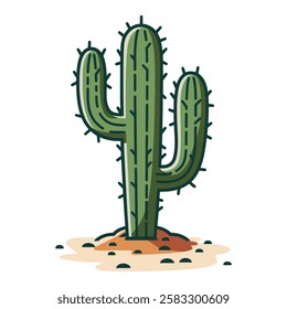 Cactus icon. Dry exotic plant with spines, symbolizing desert vegetation. Simple flat vector illustration, perfect for nature or southwestern themes.