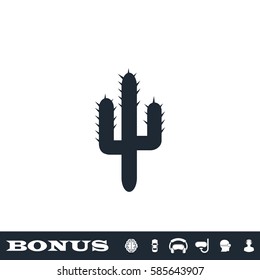 Cactus icon flat. Black pictogram on white background. Vector illustration symbol and bonus button