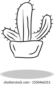 Cactus icon, flat design, hand drawing. Illustration of plant, contour symbol black