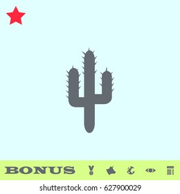 Cactus icon flat. Grey pictogram on blue background. Vector illustration symbol and bonus buttons medal, cow, earth, eye, calculator