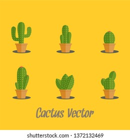Cactus Icon Flat on Yellow Background