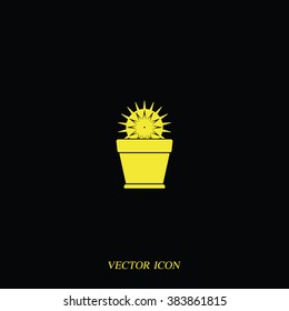 Cactus icon. Flat pot illustration.