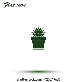 Cactus icon. Flat pot illustration.