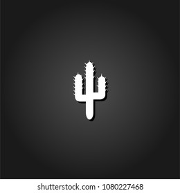 Cactus icon flat. Simple White pictogram on black background with shadow. Vector illustration symbol