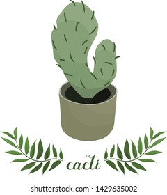 Cactus icon in a flat style with branch on a white background. Home plants cactus in pot with prickles. Isolated vector illustration for poster, banner, decorative element for print, sticker.