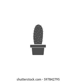 Cactus icon in flower pot isolated on white background. Home plant Vector Illustration