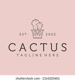 cactus icon line art logo vector symbol illustration design