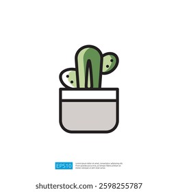Cactus Icon in Minimalist Design Featuring Simple Green Plant in Pot Against a White Background for Modern Home Decor