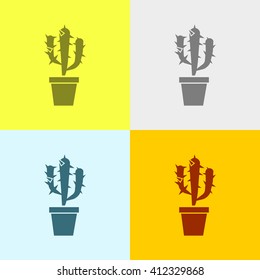 Cactus Icon on Four Different Backgrounds. Eps-10.