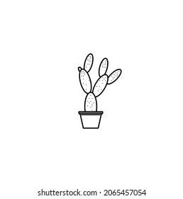 Cactus icon on pot.Opuntia ficus-indica, the Indian fig opuntia, fig opuntia or prickly pear isolated on white background