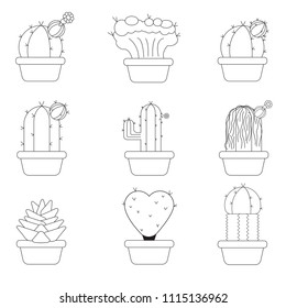 cactus icon out line stroke on white background.Flat design of Tropical Garden Concept.vector ,illustration. thin line.