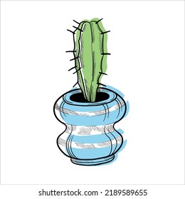 Cactus icon in outline style isolated on white background vector illustration.
