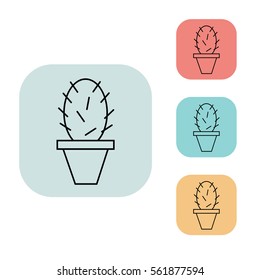 cactus icon, outline thin line isolated vector sign symbol, on white, red, blue, yellow and grey background. Office elements. Can be used in logo, UI and web design