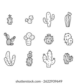 Cactus Icon Pack – 12 Hand Drawn Minimal Line Art Vectors