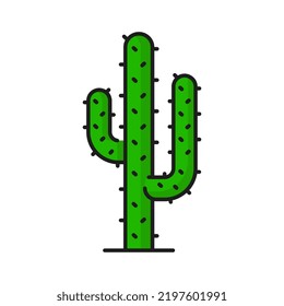 Icono de cactus, planta de árbol tropical o parque exótico y bosque de jardín, símbolo de vector aislado. Suculento verde con pinzas, agave, opuntia o cactus saguaro, planta verde del desierto mexicano o texano