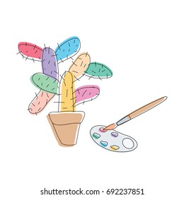 cactus icon in pot isolated. creative & concept dessert cartoon. paintbrush Color or art Palette vector simple & oil or water colors. colorful paints drawing cartoon flat design icon art for artist. 