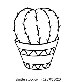 Cactus  icon in a pot plant. Office succulent pot icon.