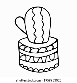Cactus  icon in a pot plant. Office succulent pot icon.