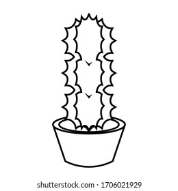 Cactus icon in a pot plant. Cactus outline - Vector illustration