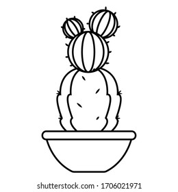 Cactus icon in a pot plant. Cactus outline - Vector illustration