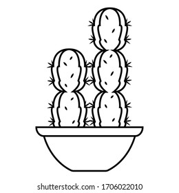 Cactus icon in a pot plant. Cactus outline - Vector illustration