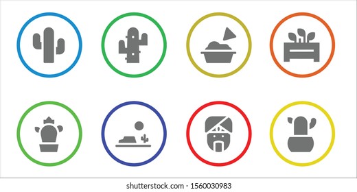cactus icon set. 8 filled cactus icons.  Collection Of - Cactus, Desert, Guacamole, Indian, Flowerpot icons