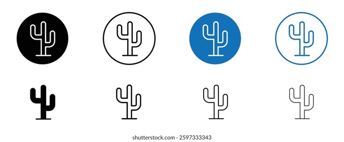 Cactus icon set in black and blue colors on white background