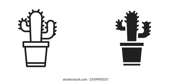 Cactus Icon set in black color for ui designs