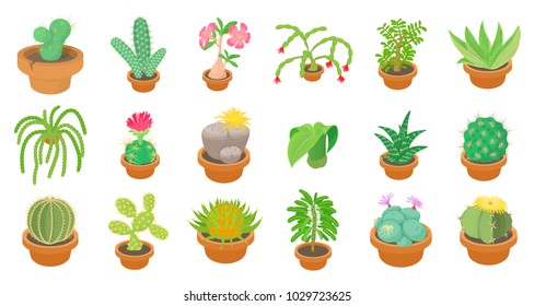 Cactus icon set. Cartoon set of cactus vector icons for web design isolated on white background