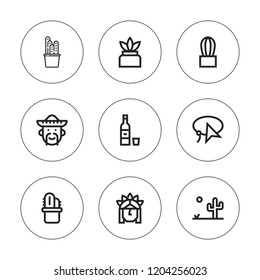 Cactus icon set. collection of 9 outline cactus icons with cactus, desert, lasso, mexican, indian icons. editable icons.