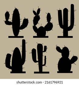 Cactus icon set, flat design with black color