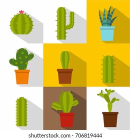 Cactus icon set. Flat style set of 9 cactus vector icons for web design