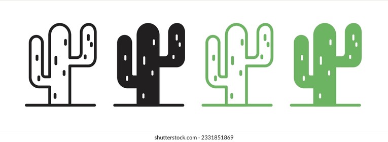 cactus icon set in green and black color. filled and outlined cactus vector. mexican desert cactus pictogram. simple saguaro cactus icon set.