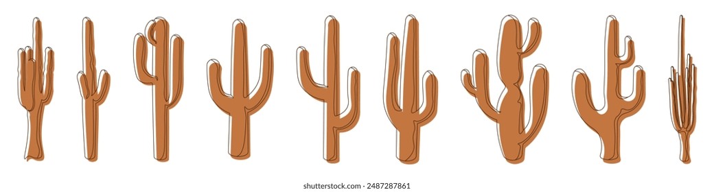 Cactus icon set. Line style. Boho style.