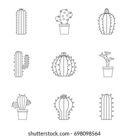 Cactus icon set. Outline style set of 9 cactus vector icons for web isolated on white background