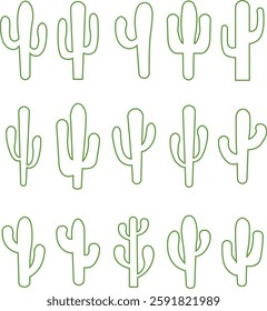 Cactus icon set. Cactus silhouette vector collection isolated on transparent background. Home plant flat and line element. Mexican desert plant pictogram. Wild cactus linear nature garden symbol