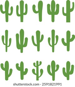 Cactus icon set. Cactus silhouette vector collection isolated on transparent background. Home plant flat and line element. Mexican desert plant pictogram. Wild cactus linear nature garden symbol