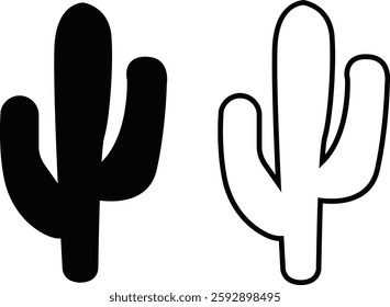 Cactus icon set. Cactus silhouette vector collection isolated on transparent background. Home plant flat and line element. Mexican desert plant pictogram. Wild cactus linear nature garden symbol