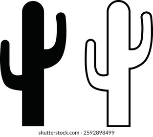 Cactus icon set. Cactus silhouette vector collection isolated on transparent background. Home plant flat and line element. Mexican desert plant pictogram. Wild cactus linear nature garden symbol