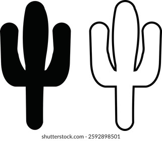 Cactus icon set. Cactus silhouette vector collection isolated on transparent background. Home plant flat and line element. Mexican desert plant pictogram. Wild cactus linear nature garden symbol