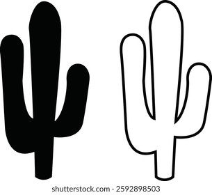 Cactus icon set. Cactus silhouette vector collection isolated on transparent background. Home plant flat and line element. Mexican desert plant pictogram. Wild cactus linear nature garden symbol