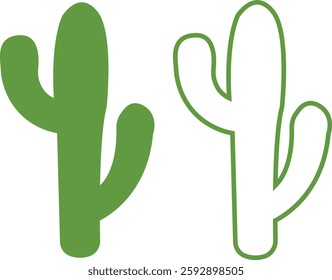 Cactus icon set. Cactus silhouette vector collection isolated on transparent background. Home plant flat and line element. Mexican desert plant pictogram. Wild cactus linear nature garden symbol